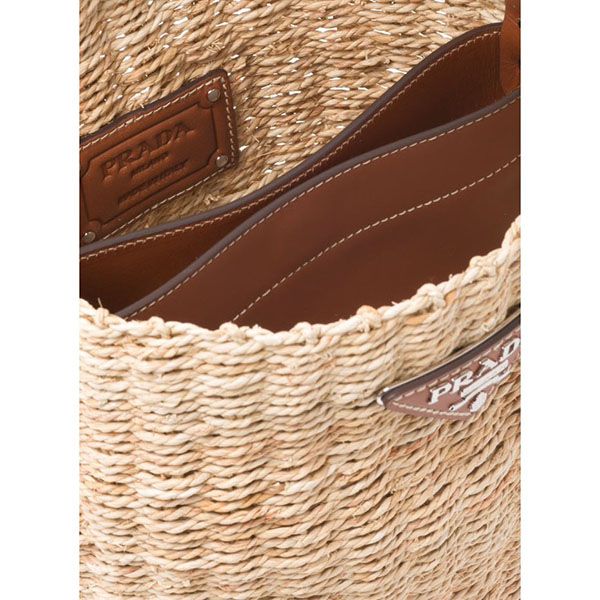 プラダキャバンヌ ラフィアxレザー バケットバッグ偽物1BE052_2DJD_F0A5T_V_OOO